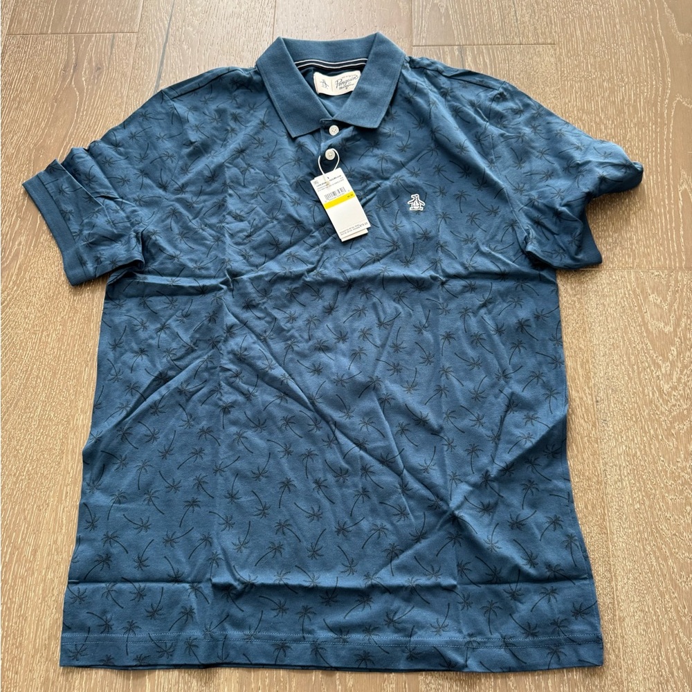 Original Penguin Classic Men's Polo Shirt - Blue Palm Print